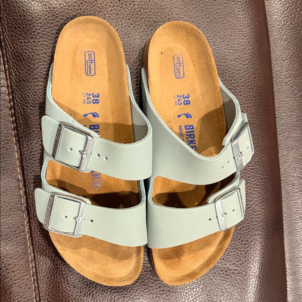 Birkenstock Sandals Size 38 - Soft Blue with Silver Buckles EUC!!